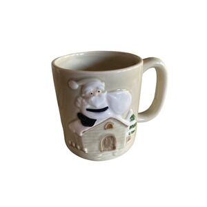 Vintage Otagiri Hand Painted Christmas Holiday 3D Santa Claus On Rooftop Mug